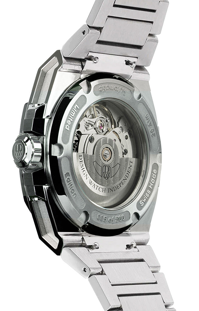 DWISS M3S Automatic Swiss Made watch with mysterious hours Black red with bracelet SWISS MADE AUTOMATIC WRIST WATCH WITH DWISS SIGNATURE MYSTERIOUS HOURS. back