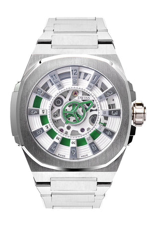 DWISS M3S Automatic Swiss Made watch with mysterious hours White Green with bracelet SWISS MADE AUTOMATIC WRIST WATCH WITH DWISS SIGNATURE MYSTERIOUS HOURS.