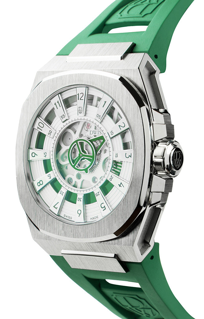 DWISS M3S Automatic Swiss Made watch with mysterious hours White Green SWISS MADE AUTOMATIC WRIST WATCH WITH DWISS SIGNATURE MYSTERIOUS HOURS.