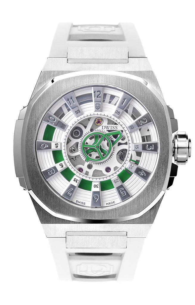 M3S green - swiss made watch with DWISS signature mysterious hours easy interchangeable metal bracelet using sellita SW200-1 movement