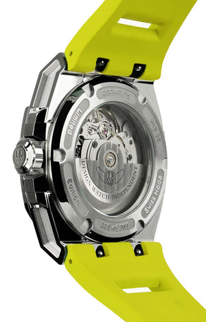 DWISS M3S Automatic Swiss Made watch with mysterious hours Black Yellow. SWISS MADE AUTOMATIC WRIST WATCH WITH DWISS SIGNATURE MYSTERIOUS HOURS. back