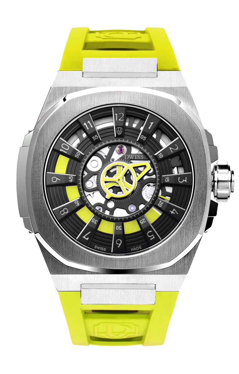 M3S black and yellow dial - swiss made watch with DWISS signature mysterious hours easy interchangeable strap using sellita SW200-1 movement