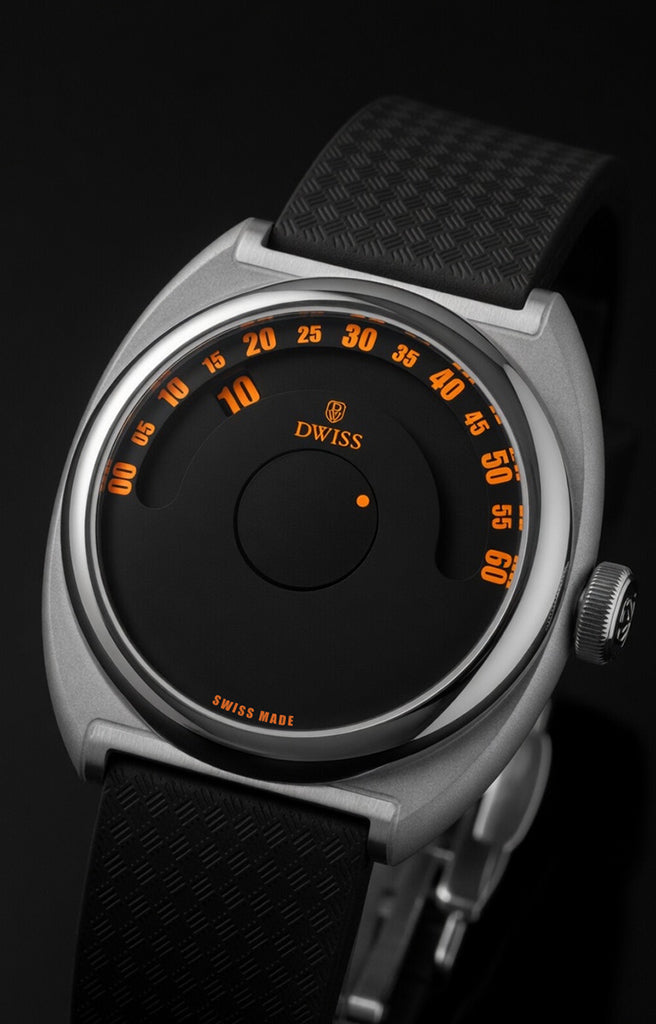 DWISS S1 Wandering Hours black dial with orange number Swiss Made automatic limited edition
