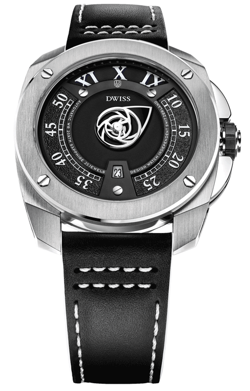 RC1-SB-Automatic w/ Strap- design awarded automatic swiss made watch with DWISS mysterious time display