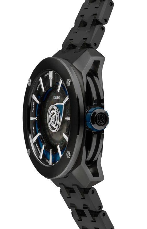 DWISS RS1-BL-Automatic w/ bracelet - Limited Edition, Design Awarded Luxury Swiss Made Watches With Innovative Time Reading Systems