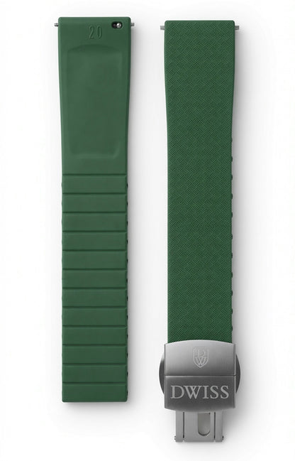 CTS (cut to size) FKM rubber strap for DWISS model S1, with stainless steel buckle. Colour green