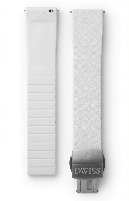 CTS (cut to size) FKM rubber strap for DWISS model S1, with stainless steel buckle. Colour white