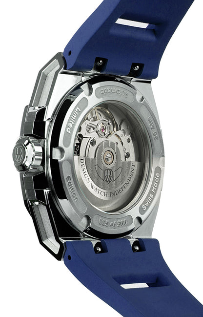 DWISS M3S Automatic Swiss Made watch with mysterious hours White Blue SWISS MADE AUTOMATIC WRIST WATCH WITH DWISS SIGNATURE MYSTERIOUS HOURS. back