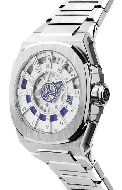 M3S blue - swiss made watch with DWISS signature mysterious hours easy interchangeable metal bracelet using sellita SW200-1 movement
