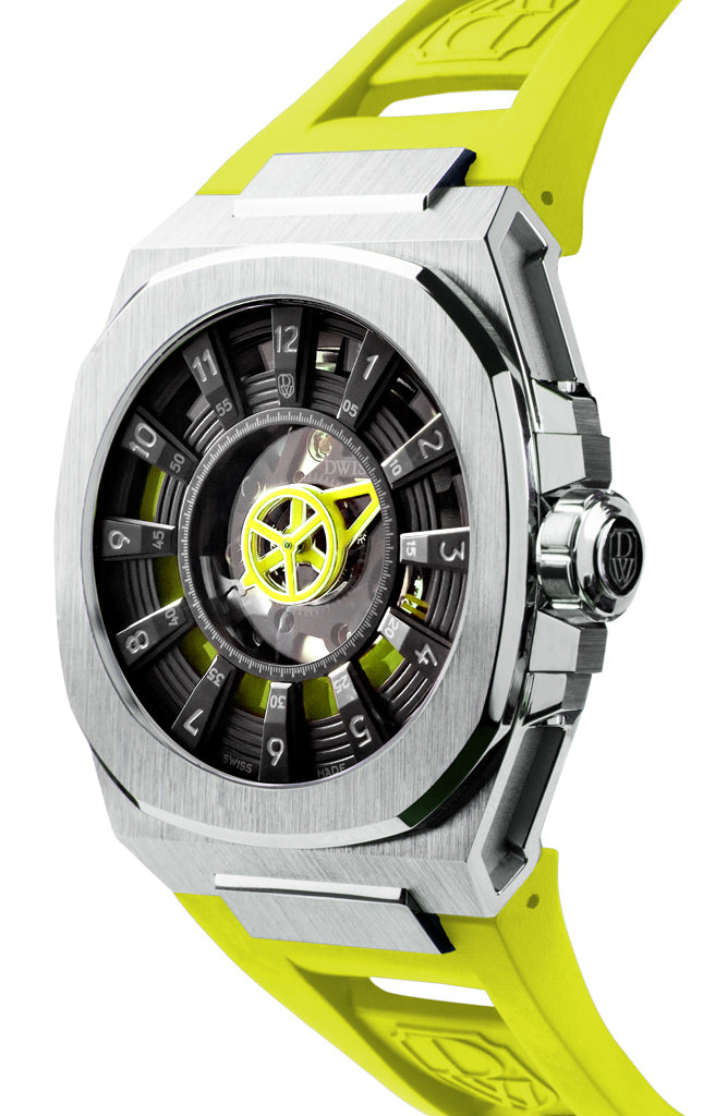 DWISS M3S Automatic Swiss Made watch with mysterious hours Black Yellow. SWISS MADE AUTOMATIC WRIST WATCH WITH DWISS SIGNATURE MYSTERIOUS HOURS.