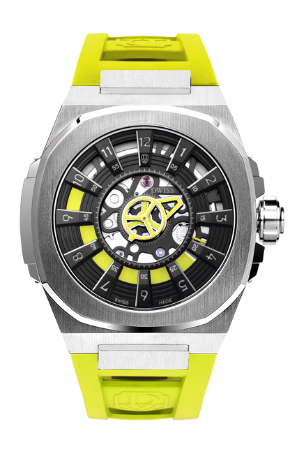 M3S black and yellow dial - swiss made watch with DWISS signature mysterious hours easy interchangeable strap using sellita SW200-1 movement