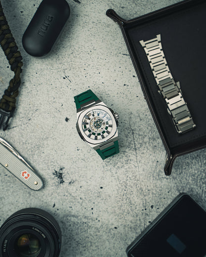 DWISS M3S with green strap with DWISS signature hours swiss made automatic watch with Sellita SW200-1 movement from the most design awarded swiss microbrand: DWISS