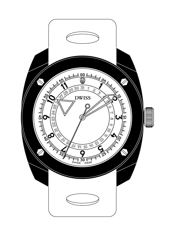 DWISS R2 case, design awarded Swiss made automatic watch with floating hours display