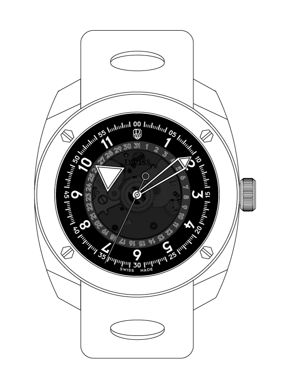 DWISS R2 dial, design awarded Swiss made automatic watch with floating hours display