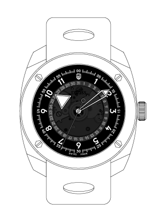 DWISS R2 dial, design awarded Swiss made automatic watch with floating hours display