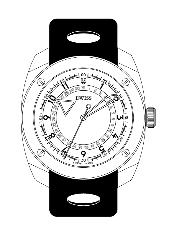 DWISS R2 strap, design awarded Swiss made automatic watch with floating hours display