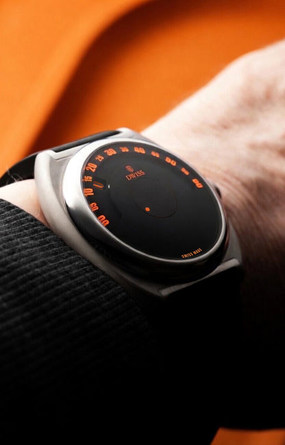 DWISS S1 black wandering hours Swiss Made watch on man wrist lifestyle