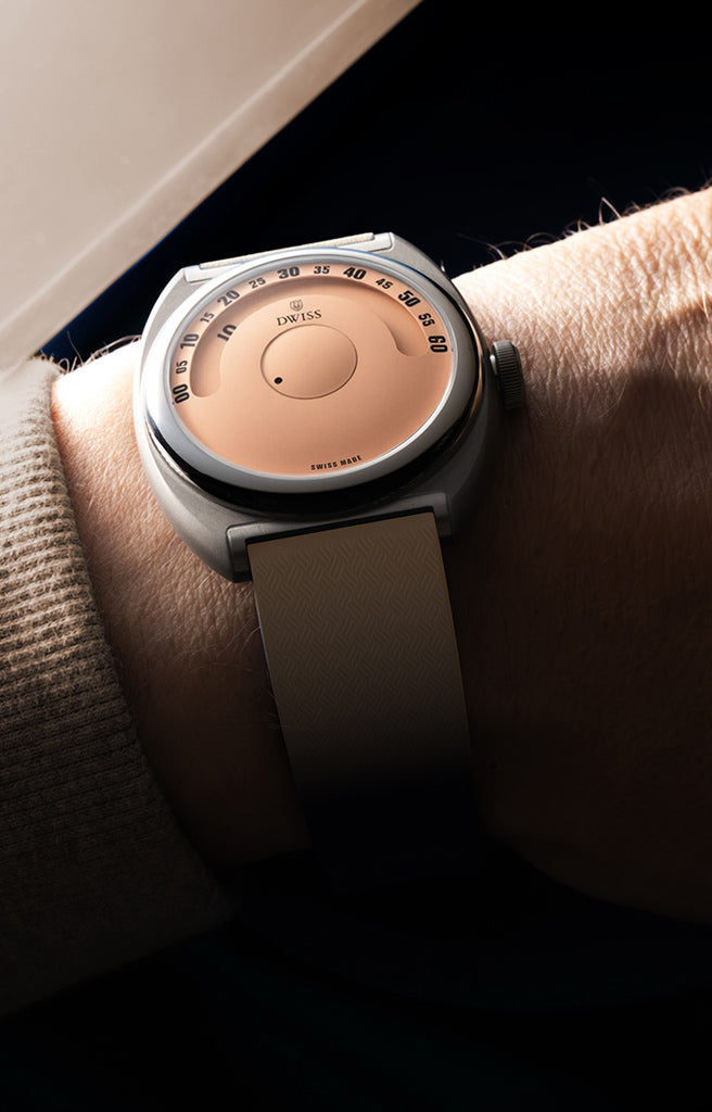 DWISS S1 salmon wandering hours Swiss Made watch on man wrist