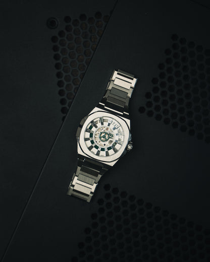 DWISS M3S blue - metal bracelet, swiss made design awarded watch with DWISS signature mysterious hours time display and sapphire crystal