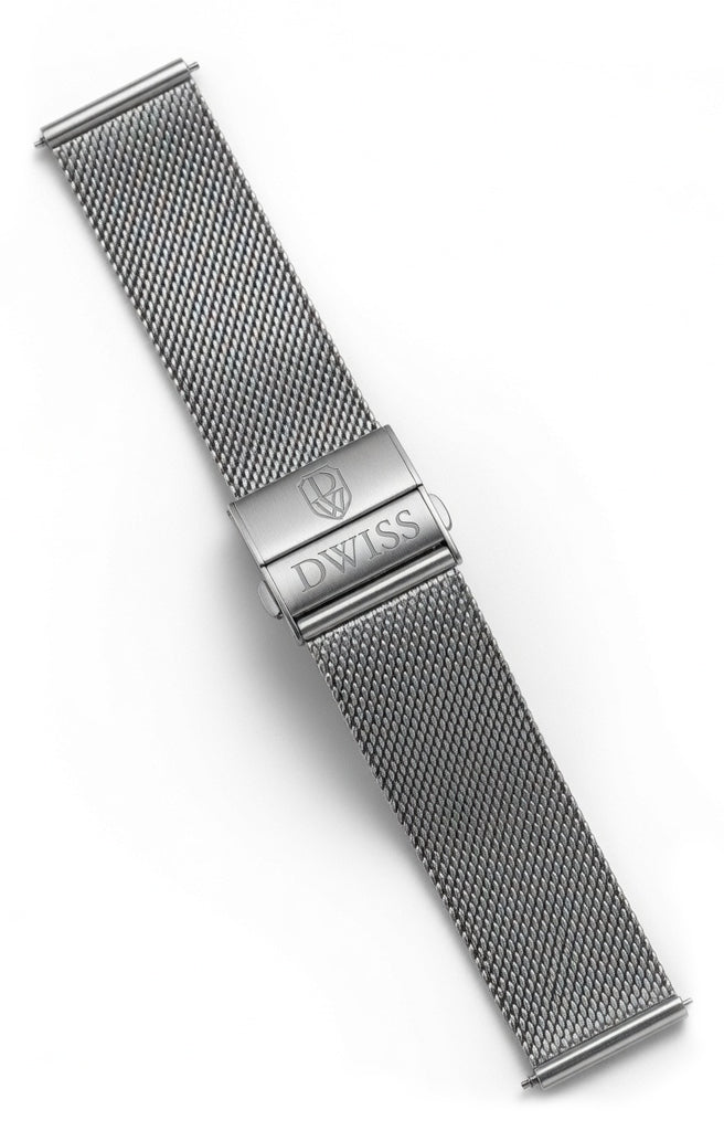 Milanese Mesh bracelet for DWISS model S1, with stainless steel buckle. Colour white