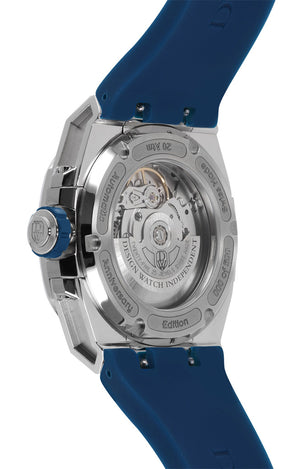 M3W-blue-rubber- wandering hours swiss made watch with sellita sw-200 automatic movement from the microbrand DWISS