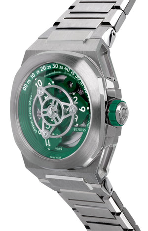 M3W-green-bracelet- wandering hours swiss made watch with sellita sw-200 automatic movement from the microbrand DWISS