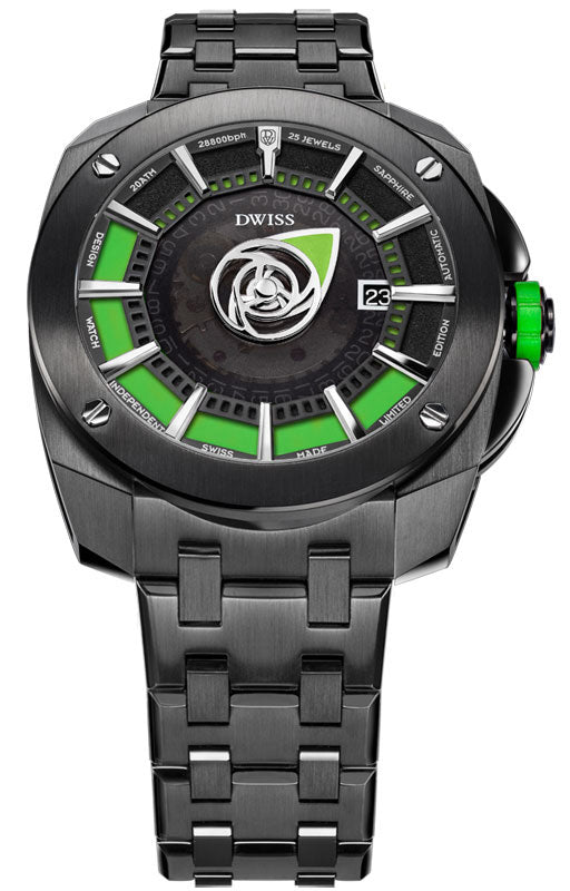 RS1-BG-Automatic w/ bracelet- design awarded automatic swiss made watch with DWISS signature time display