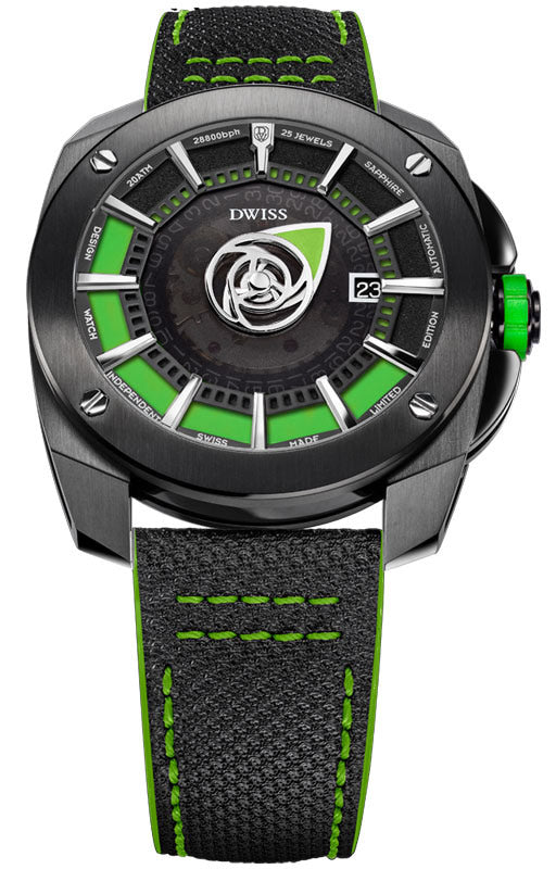 RS1-BG-Automatic w/ Strap- design awarded automatic swiss made watch with DWISS signature time display